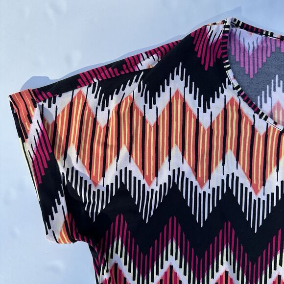 Cato Blouse Sz 14/16W Colorful Chevron Keyhole Tie Waist Artsy Office Casual - Picture 10 of 14